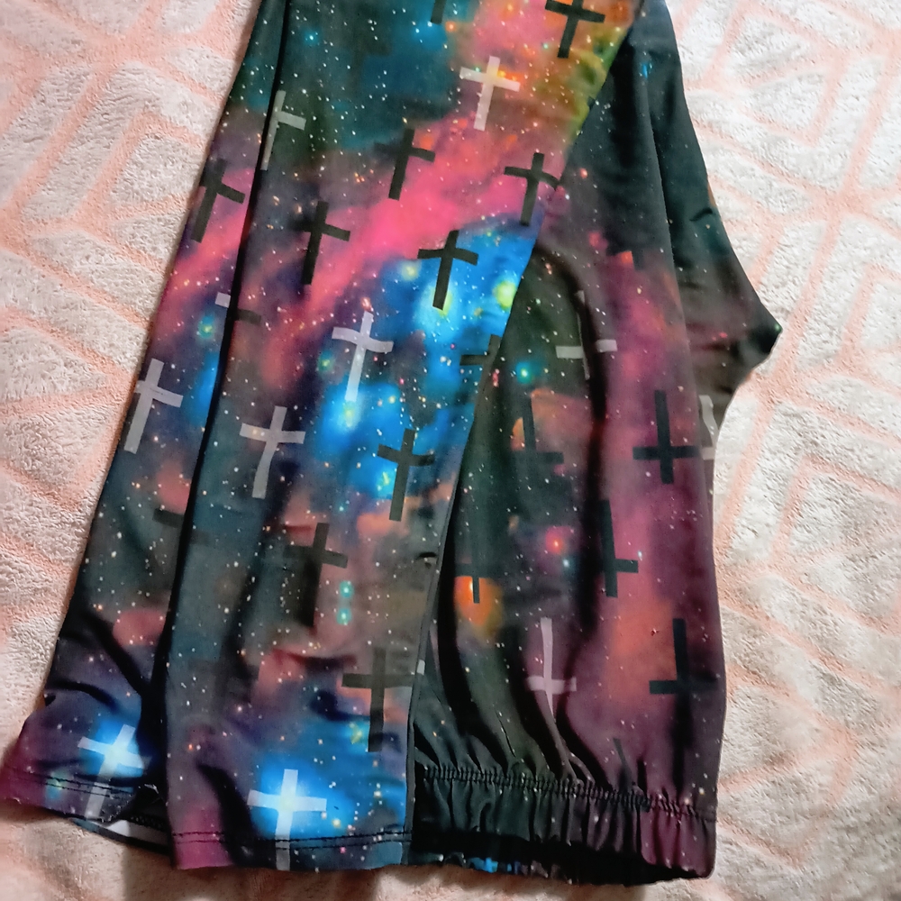 Galaxy Print Leggings with Cross Pattern